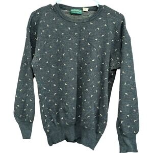 New Traditions Vintage Gray Wool Blend Crew Neck Patterned Knit Sweater‎
